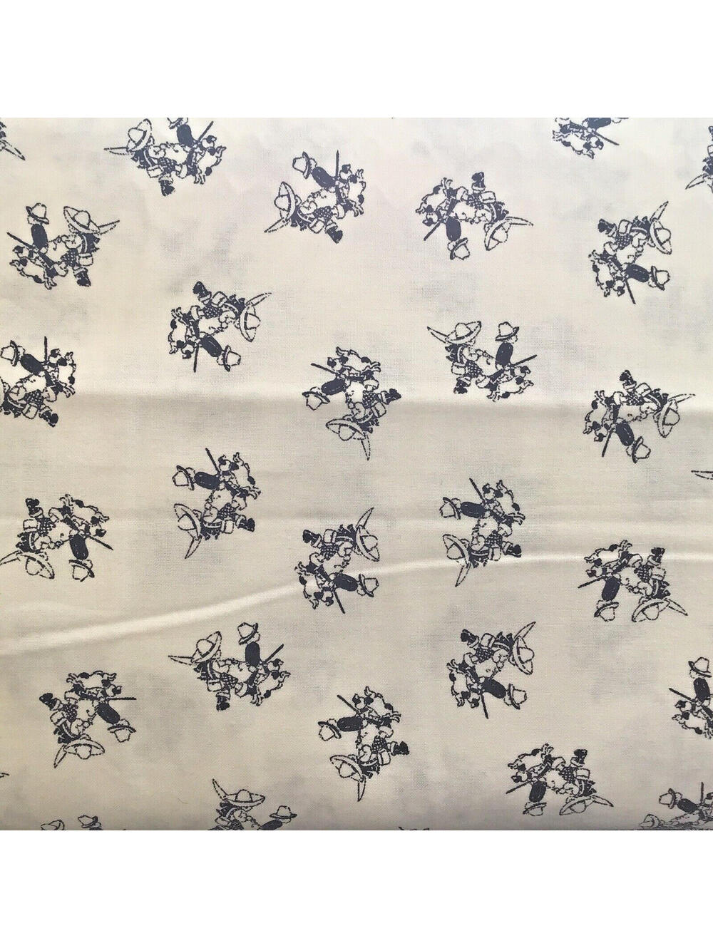 6 yds White & Black fabric with small kids in black going fishing MDG USA